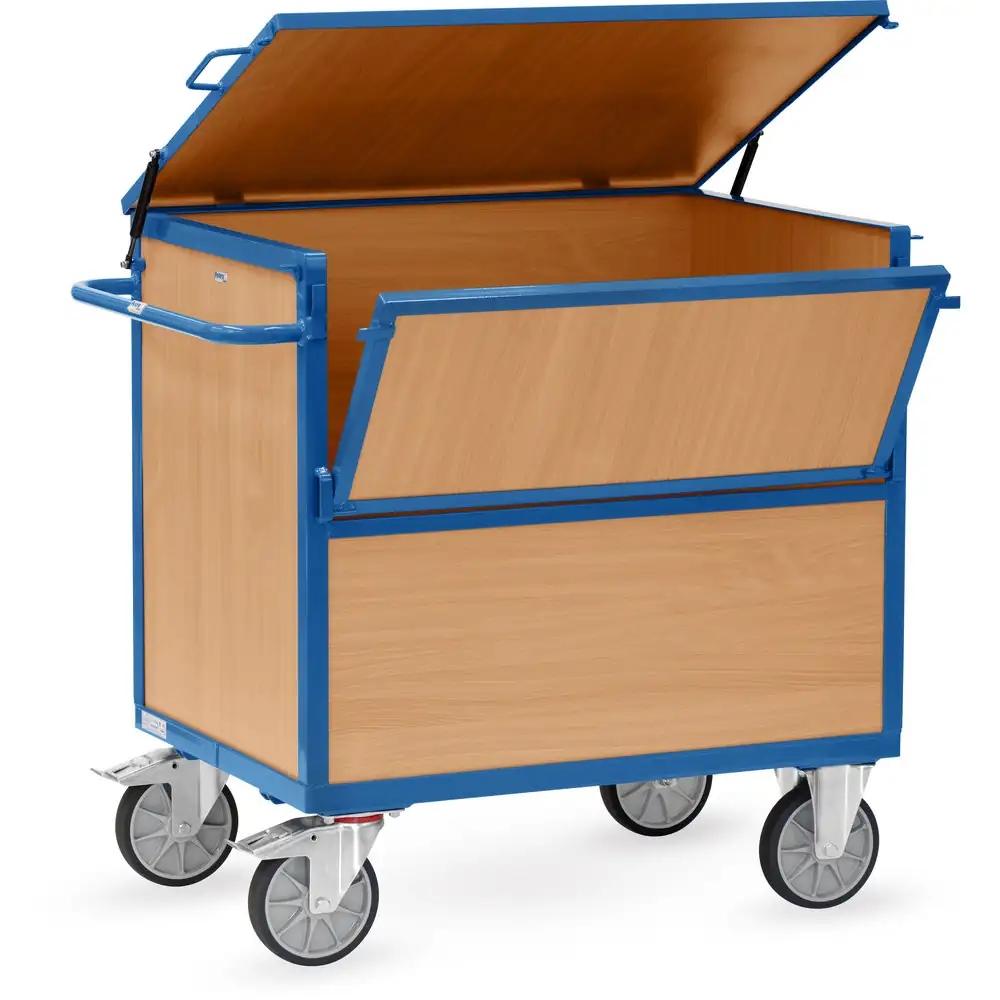 [2852] FETRA Chariot caisse, panneaux bois avec couvercle (Standard, Standard, Standard, Standard, Standard, Standard, Standard, Standard)