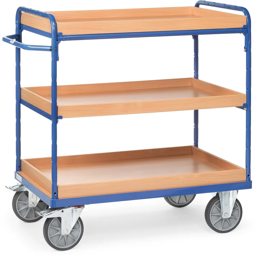 [8121] FETRA Chariot 3 plateaux à rebords, 2 ridelles ouvertes