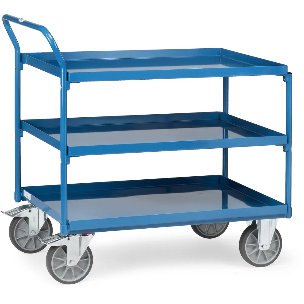 FETRA Chariot tôlé 3 plateaux à rebords étanches